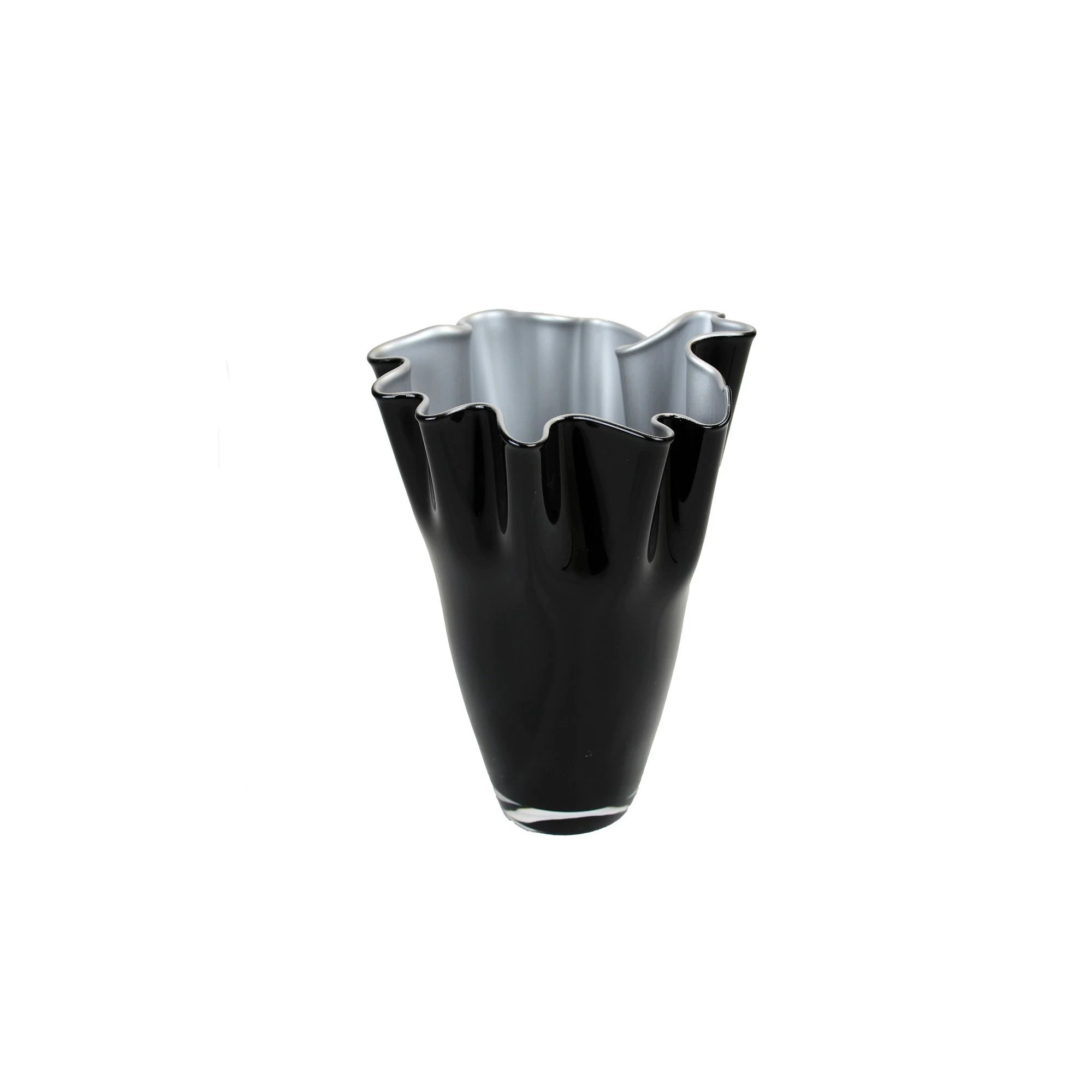 Giulia Grillo Vaso in vetro ondulato bicolore nero argento 21 x 21 x 30 cm