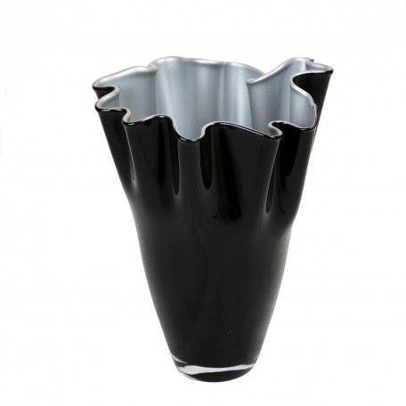 Vaso in vetro ondulato bicolore nero argento 21 x 21 x 30 cm