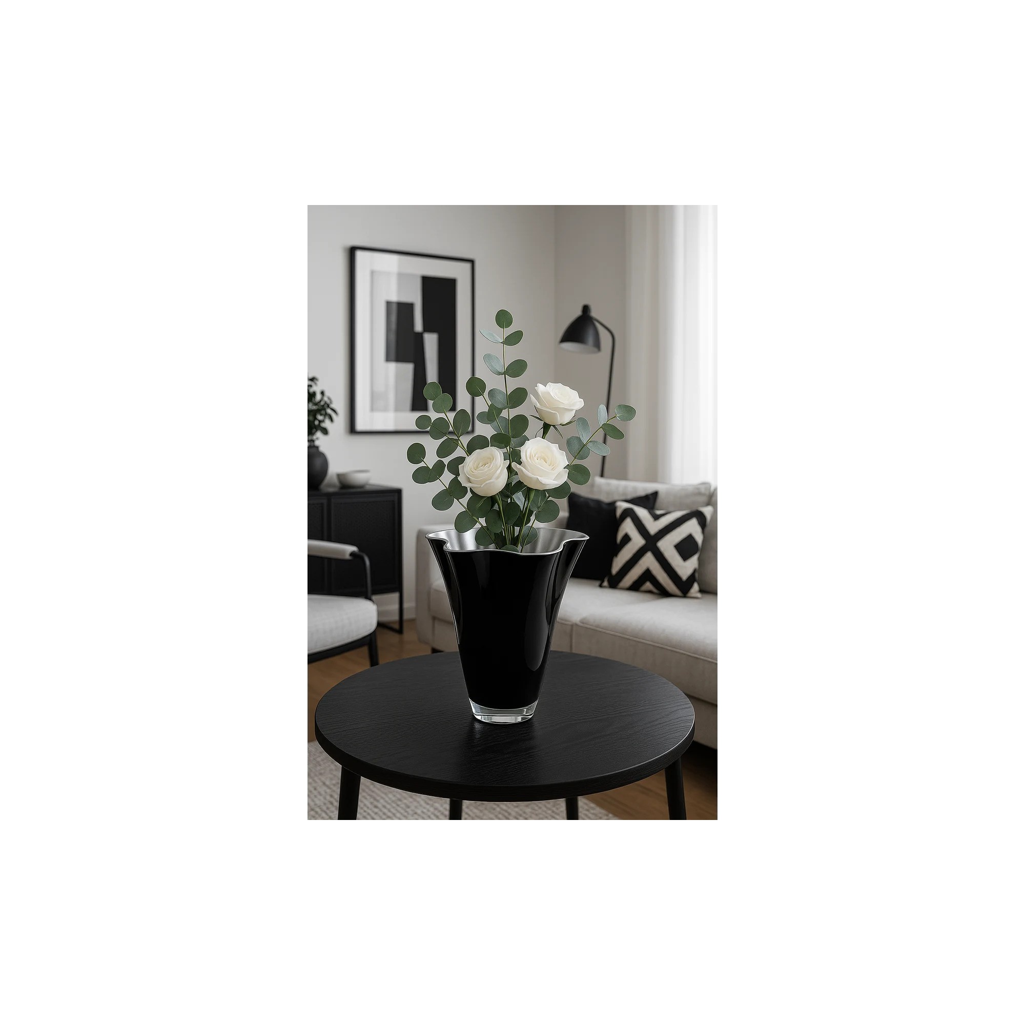 Giulia Grillo Vaso in vetro ondulato bicolore nero argento 21 x 21 x 30 cm