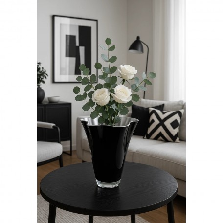 Vaso in vetro ondulato bicolore nero argento 21 x 21 x 30 cm