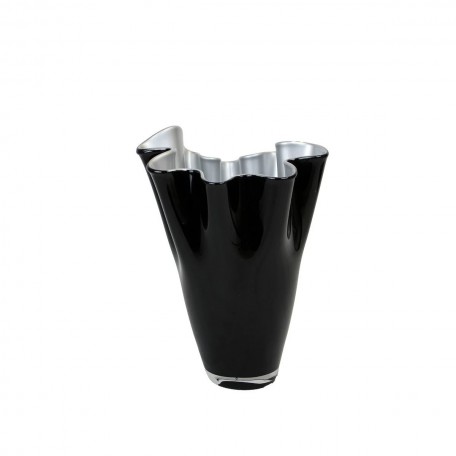 Vaso in vetro ondulato bicolore nero argento 21 x 21 x 30 cm