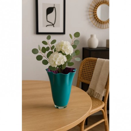 Vaso in vetro ondulato bicolore turchese viola 21x21x30 cm