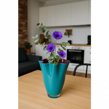 Vaso in vetro ondulato bicolore turchese viola 21x21x30 cm