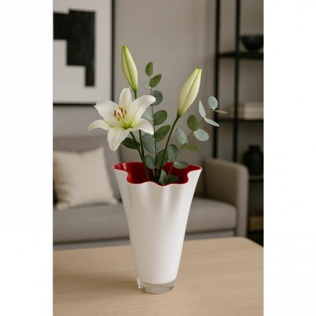 Vaso in vetro ondulato bicolore bianco rosso 21 x 21 x 30 cm