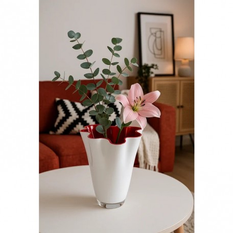 Vaso in vetro ondulato bicolore bianco rosso 21 x 21 x 30 cm