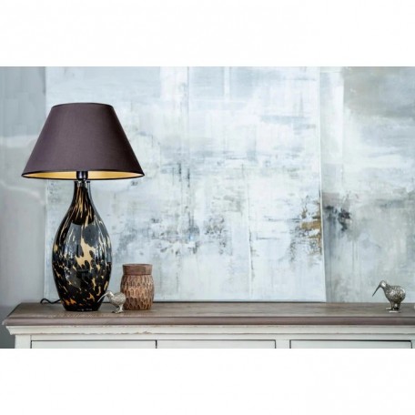 Lampada da tavolo in vetro con puntini stretti e paralume nero