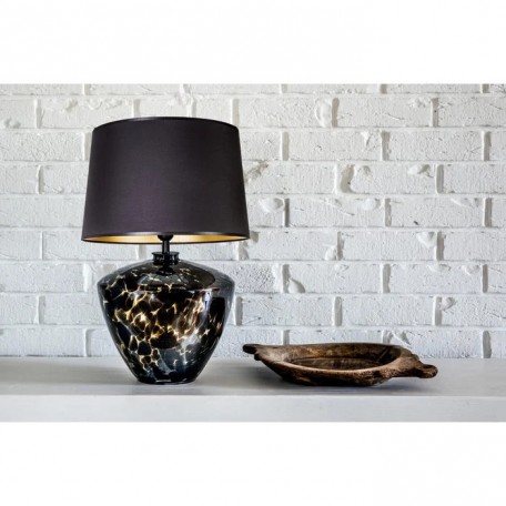 Lampada da tavolo in vetro a forma di bulbo con paralume nero