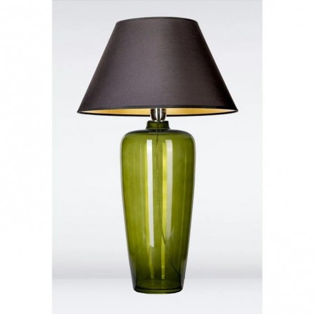 Lampada da tavolo in vetro verde stretta con paralume nero