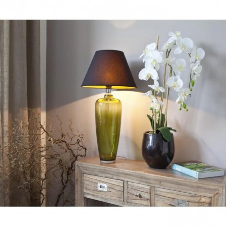 Lampada da tavolo in vetro verde stretta con paralume nero