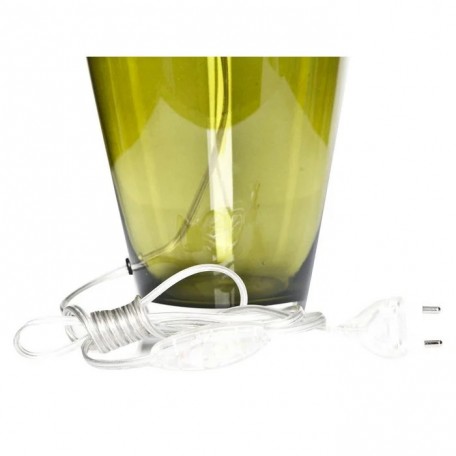 Lampada da tavolo in vetro verde stretta con paralume nero