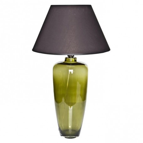 Lampada da tavolo in vetro verde stretta con paralume nero