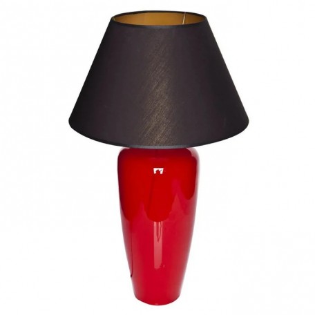 Lampada da tavolo in vetro rosso stretto con paralume nero
