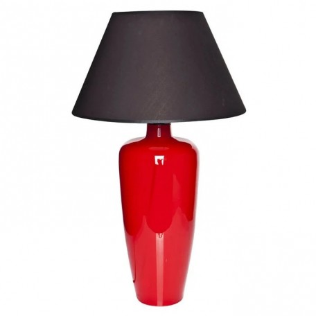 Lampada da tavolo in vetro rosso stretto con paralume nero