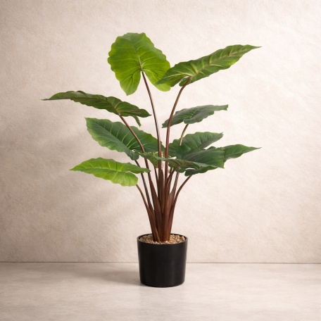 Alocasia Macrorrhiza Artificiale Verde Base con ciottoli 120cm
