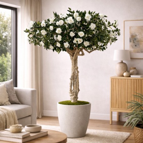 Camelia Luxe Seminaturale  Verde con Fiori Bianchi  Tronco Majestic  H 275 cm