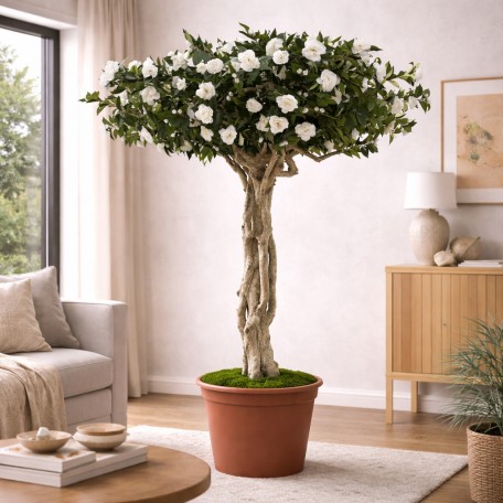 Camelia Luxe Seminaturale  Verde con Fiori Bianchi  Tronco Majestic  H 275 cm