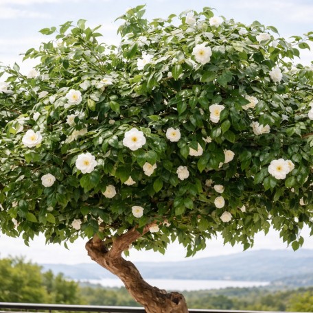 Camelia Seminaturale  Verde con Fiori Bianchi  Tronco Umbrella  H 275 cm