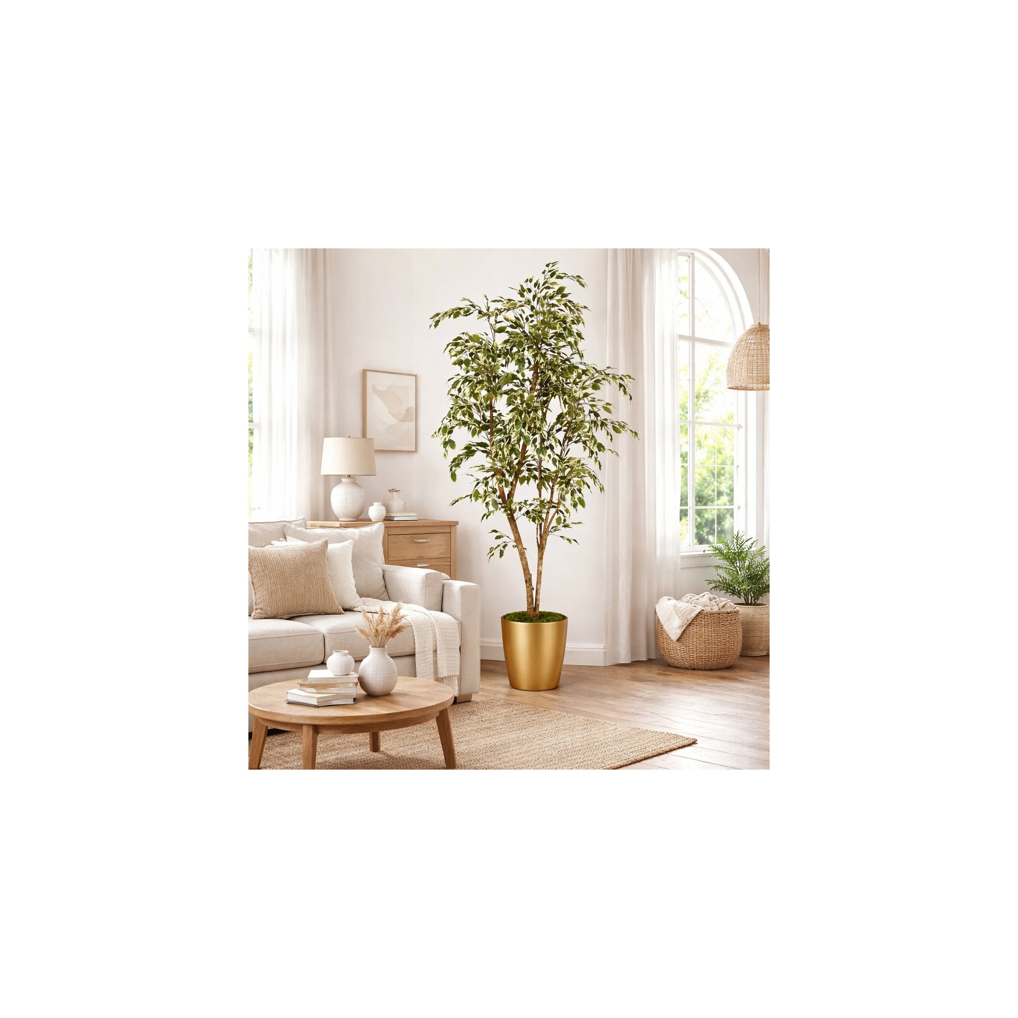  Ficus Hawaiian Semi-Naturale  New Garden  Variegato  Tronco Mansanisi H 150 CM