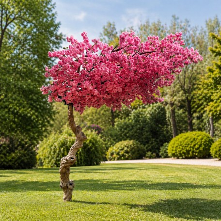 Pesco Seminaturale  Fiori Rosa  Tronco Umbrella ad angolo H 185 CM