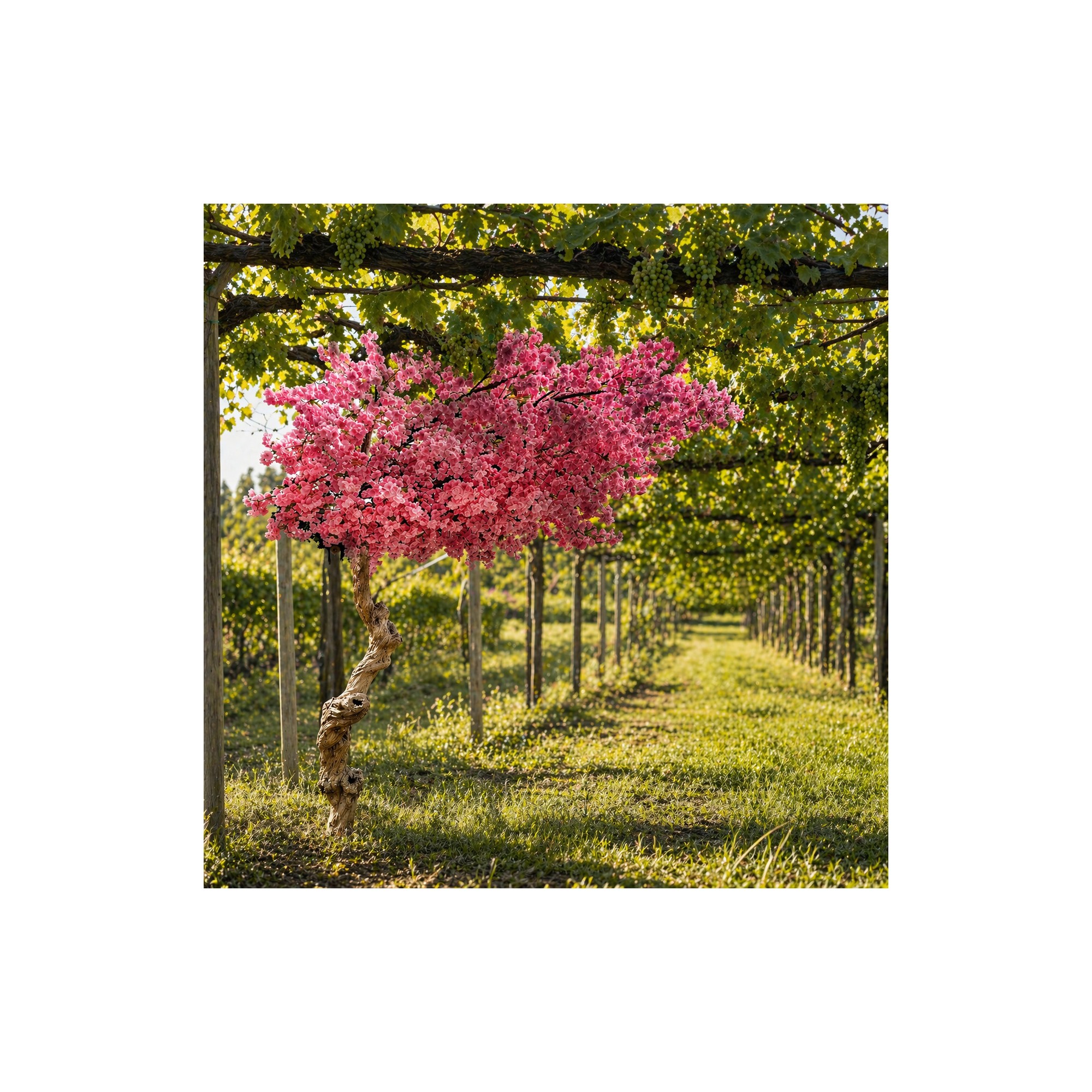  Pesco Seminaturale  Fiori Rosa  Tronco Umbrella ad angolo H 185 CM