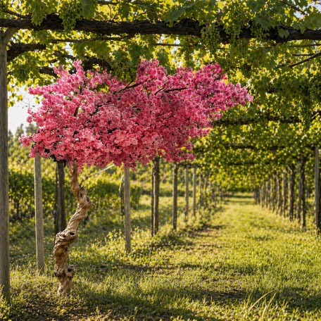 Pesco Seminaturale  Fiori Rosa  Tronco Umbrella ad angolo H 270 CM
