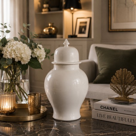 Vaso Tempel in ceramica bianco crema 43 cm