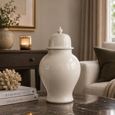 Vaso Tempel in ceramica bianco crema 43 cm