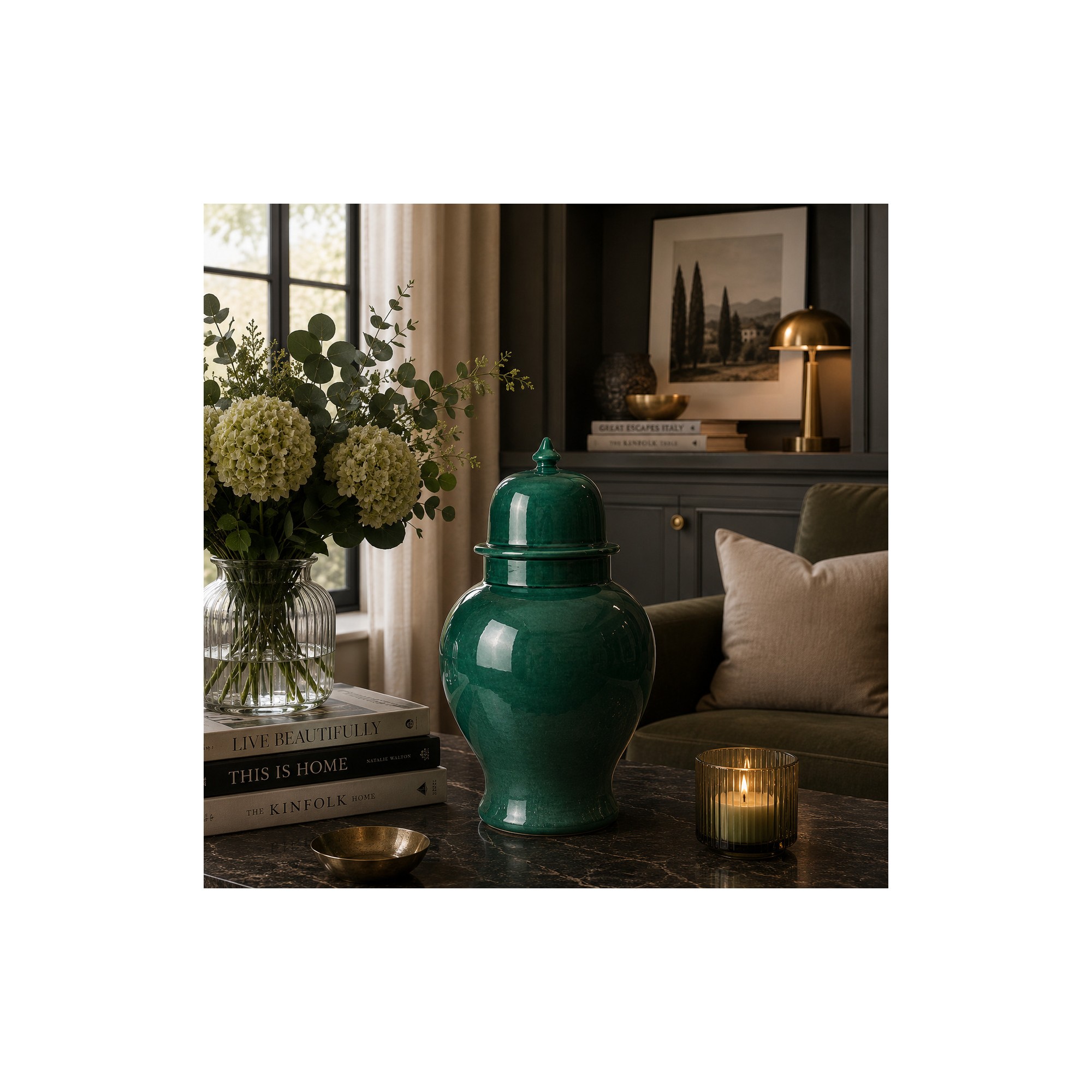 Giulia Grillo Vaso Tempel in ceramica verde 43 cm vaso con coperchio verde scuro