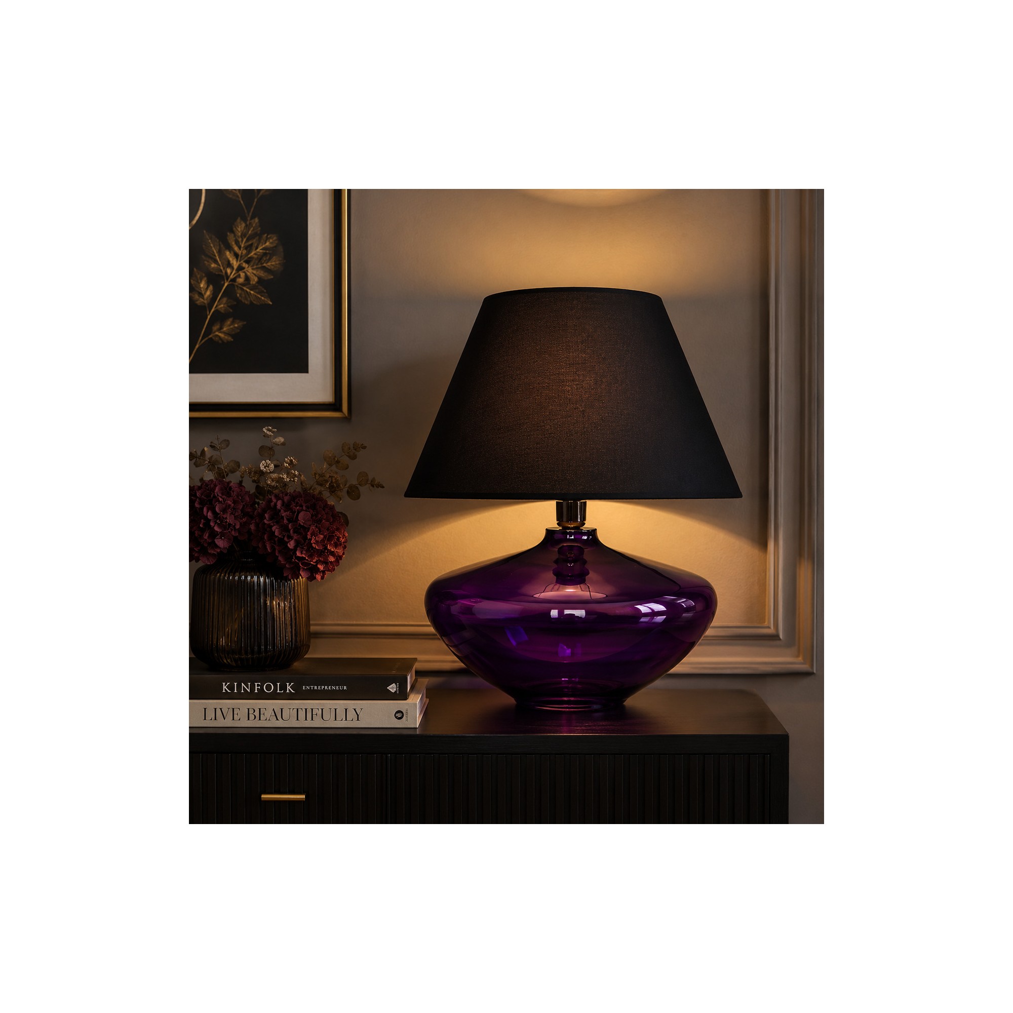  Lampada da tavolo in vetro viola a forma di bulbo con paralume