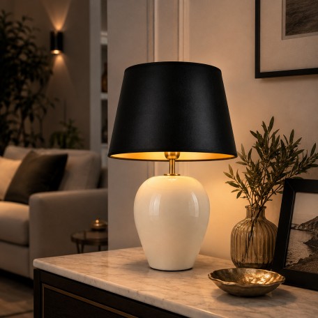 Lampada da tavolo in ceramica bianco crema 35 cm