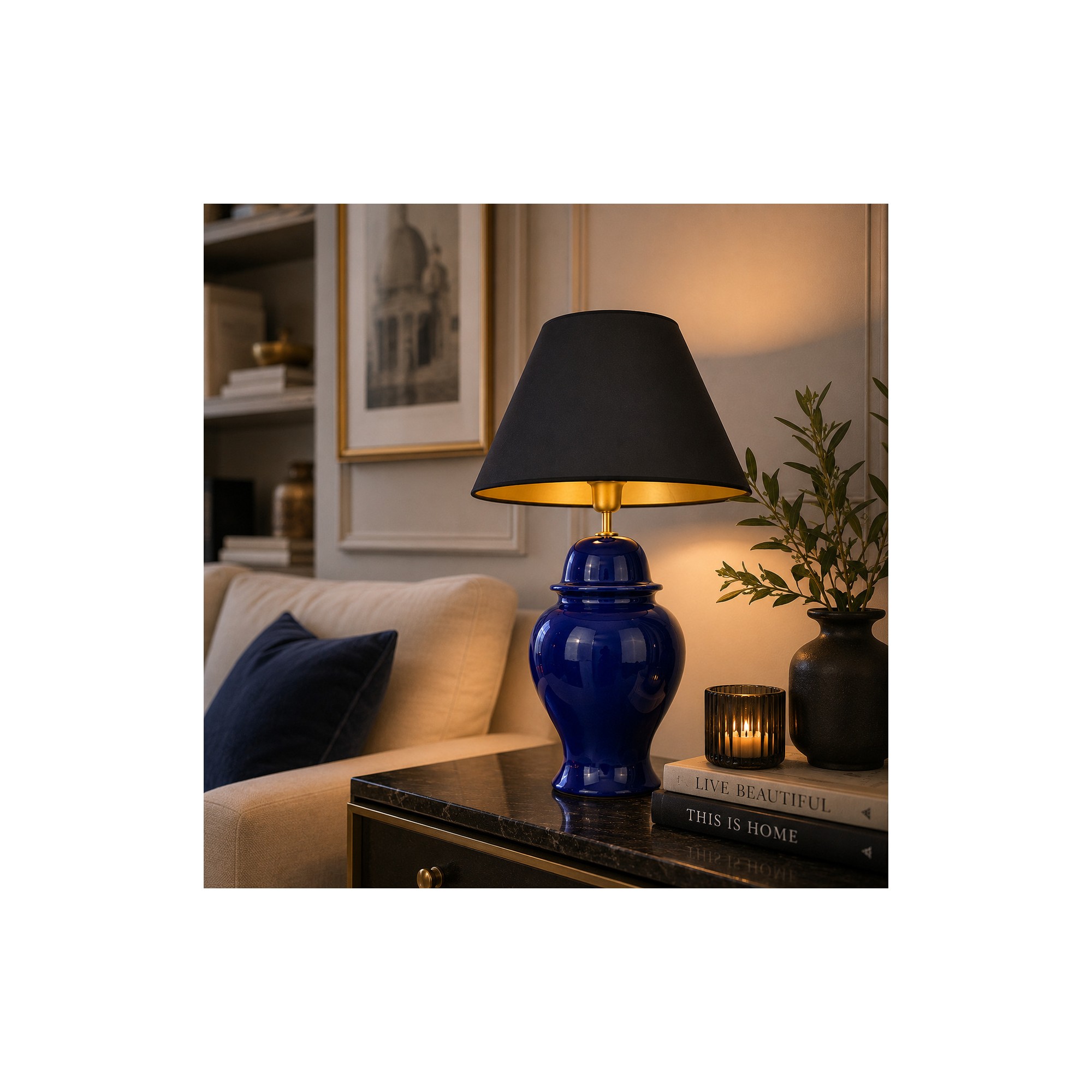 Giulia Grillo Lampada tempio vaso ceramica blu scuro