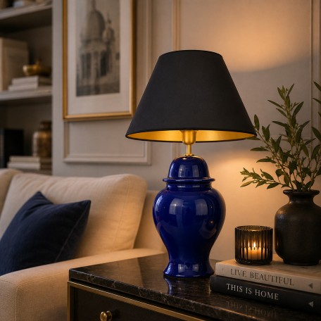 Lampada tempio vaso ceramica blu scuro