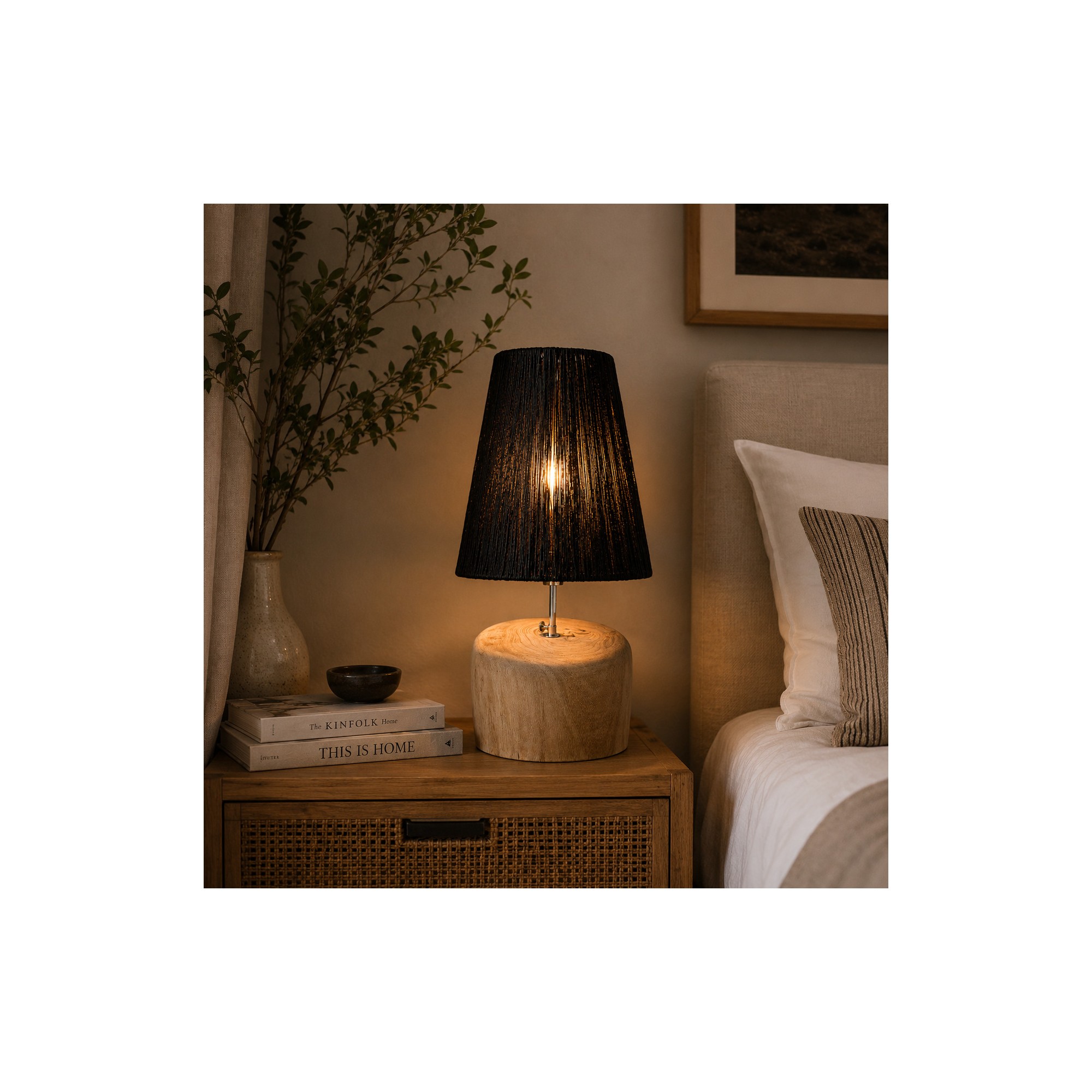 Giulia Grillo La Lampada da Tavolo in Legno di Teak e Rafia - Nero Naturale